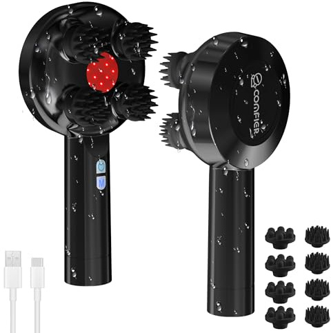 COMFIER Handheld Scalp Massager Hair Growth, Pet Massage, Head Scratcher | Cordless Hair Head Massager with 3 Modes & 8 Silicone Claws,IPX7 Waterproof Body Massager for Stress Relax, Gifts for Women
