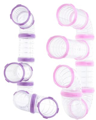 BESTonZON Lot de 16 tubes tunnel en plastique pour hamster, connecteurs externes pour cage à hamster, accessoires de cage rose et violet pour l'exploration et le jeu des petits animaux de compagnie