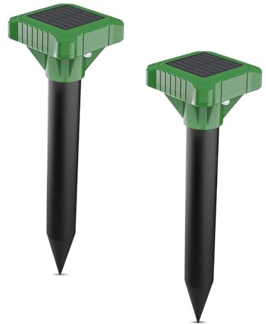Solar Maulwurf Vertreiber, Multifunktion Wühlmaus Vertreiben Maulwurfschreck, Ultraschall Wühlmausschreck für Maulwurf, Nagetier, Schlange, Wühlmausabwehr Deal für Garten Rasen Farm (2 Stück)
