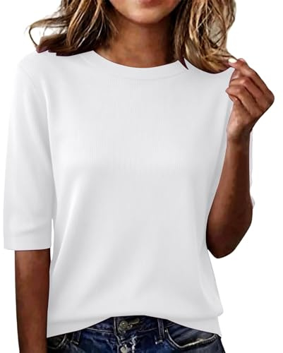 Maglietta Donna Maniche Corte Elegante Estive T-Shirt Casual Girocollo Tinta Unita Magliette Base Tee Shirt Top Bluse Classica Comoda e Versatile T-Shirt Moda Abbigliamento