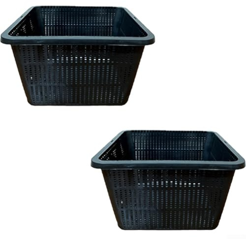 Lot de 2 paniers de plantes aquatiques pour culture hydroponique, pots en maille en plastique noir avec aération des racines, conteneurs carrés pour jardin d'eau, supports de plantes d'étang et bassin