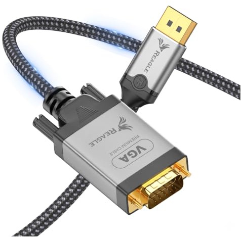 Reagle Cable DisplayPort a VGA 3M, adaptador DP a VGA, convertidor Full HD 1080p @ 60 Hz, unidireccional, Plug & Play, nailon trenzado, conectores dorados para PC, ordenador portátil, monitor