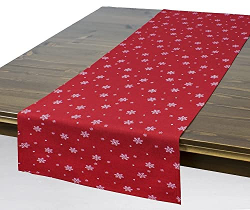 Tischläufer Weihnachten Rot 40 x 140 cm, Wasserabweisende Weihnachtstischdecke mit Schneeflockenmotiv und Leinenstruktur, Festliche Tischdekoration für Esszimmer und Küche
