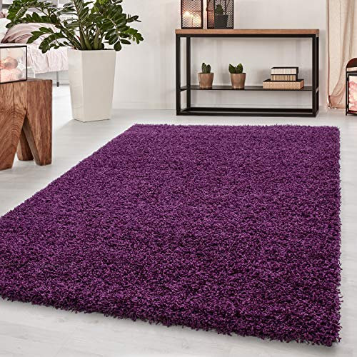 Teppium Hochflor Teppich Wohnzimmer Shaggy 200x300 (200x290 cm) Lila - Flauschiger Teppich Weich, Waschbar und Modern Einfarbig Design - Langflor Teppich für Schlafzimmer, Esszimmer und Küche