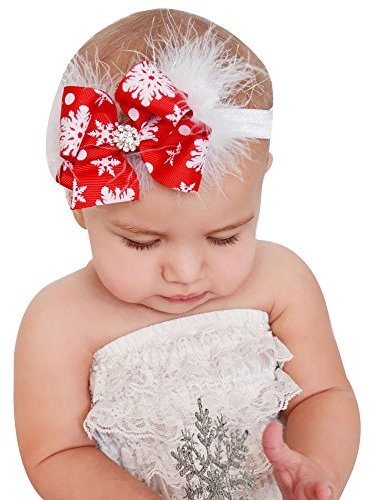 EROSPA® Stirnband/Kopfband für Babys/Kleinkinder - XMAS/Weihnachten/Christmas - Haarband mit großer Schleife - Mädchen - Rot/Weiß