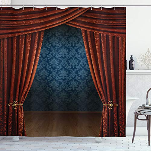 ABAKUHAUS Victoriano Cortina de Baño, Teatro de la Etapa clásica, Material Resistente al Agua Durable Estampa Digital, 175 x 200 cm, Borgoña Multicolor