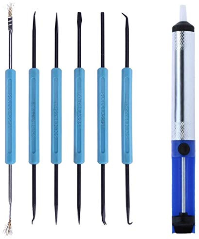 7 Piece Solder Assist Tool Tin Lead Electronic Circuit Board Auxiliary Welding Solder Sucker Suction Tin Pen PCB Desoldering Cleaning Kit