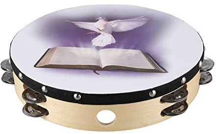 RETYLY 10 Zoll Holz Tamburin Taube Bibel Musik Schlagzeug Tamburin Doppel Tamburin Jingle Schlaginstrument für Kirche