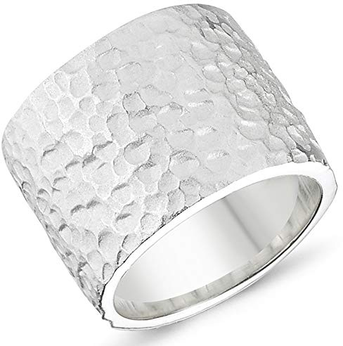 Vinani Damen Ring aus 925 Sterling Silber – Breiter gehämmerter mattierter Silberring, nickelfrei & antiallergisch, handgefertigter Silberschmuck für Damen, stilvolles Geschenk