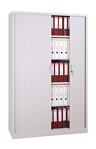 Rolladenschrank Jalousieschrank Aktenschrank Büroschrank Stahlschrank 195x120x46cm, abschließbar und komplett montiert, GRAU RAL 7035