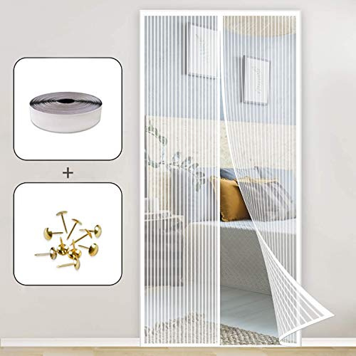 MagnéTique Moustiquaire Porte, 120x230cm Anti Insectes Mesh Curtain Moustiquaire Enroulable sans Outil Installation Facile pour Salon, Fenêtre de Balcon, Porte Cave, Blanc A
