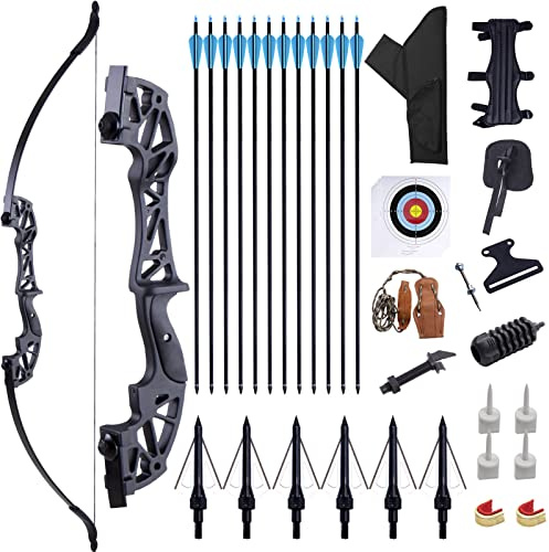 Furqery 52 Bow and Arrow Set for Adults, Archery Recurve Bows Beginner Right & Left Handed, Takedown Recurve Bow with 12 Carbon Fiber Arrows for Hunting & Target Practice Outdoor, 40lb