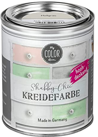 My COLOR Room Shabby Chic Kreidefarbe 750 ml - Hellgrau - Küchenmöbellack und Möbelfarbe ohne Schleifen. Wasserbasiertes Chalk Paint, für Holz & mehr mit hoher Deckkraft u. schnell trocknend