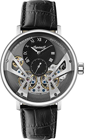 Ingersoll The Tennessee Herren-Automatikuhr, 45 mm, mit skelettiertem Doppelunruh-Zifferblatt und Lederarmband