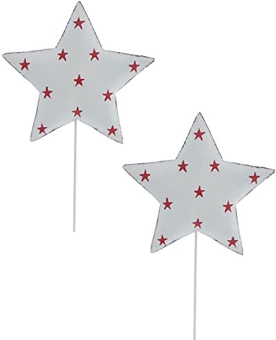 ETC weihnachtlicher stimmungsvoller Deko-Stecker Garten-Stecker Stern rot mit weißen Sternchen oder weiß mit roten Sternchen Preis für 2 Stück (Weiß), ca. 12,5 x 12,5 x 50 cm lang
