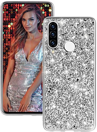 Hülle für Huawei P30 Lite - Glitzer Bling Sparkle Stoßfest Anti-Kratzer Ganzkörper 360 Grad Schutzhülle Ultra Dünn Cover (Silber)