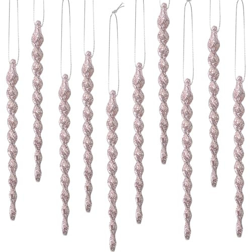 30 Pieces Plastic Icicle Twisted Plastic Icicle Christmas Ornaments Icicle Decoration Christmas Tree and Holiday Xmas Party Wedding Hanging (Rose Gold,7.8 Inch)