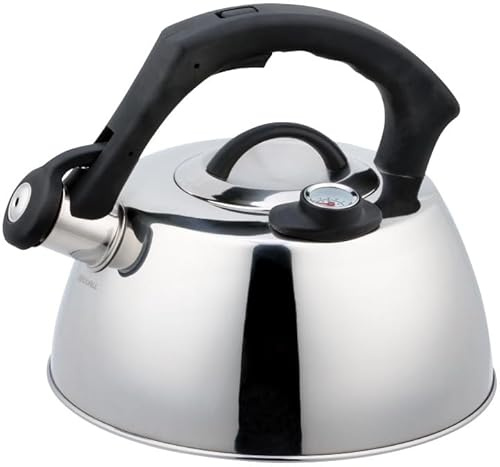 Luckyberg Moderne Teekessel Induktion, Edelstahl Pfeifkessel, Teekessel für alle Kochplatten, Flötenkessel mit bequemer Griff, Wasserkocher für Tee & Kaffee, mit einem Thermometer, 3,0l