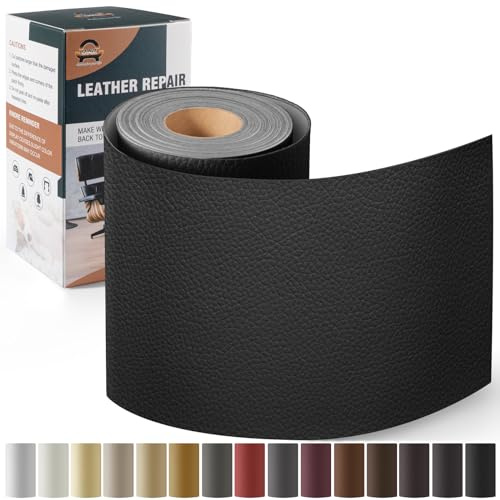 Kit de Reparación de Cuero para Muebles, Parche de Reparación Autoadhesivo 10x160 cm, Cuero Adhesivo Para Tapizar para Asientos de Automóviles, Sofás, Asientos de Barcos, Sofás para Sillas Negro