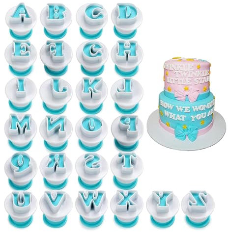 MaoNativey 26 PCS Molde Letras Galletas, Moldes Letras Fondant Cortador Fondant Letras Reutilizable Cortador Galletas Mayúscula Letras Numeros para Decoración de Tartas, Tartas, Galletas