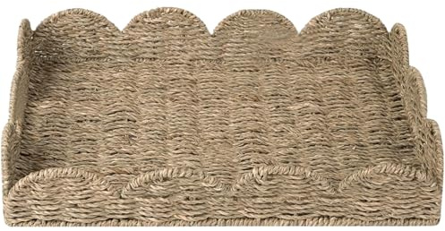 Plateau en rotin, Plateau en rotin 19.7x14.6x3,9 Pouce Plateau de Service tissé d'herbe avec Bord feston