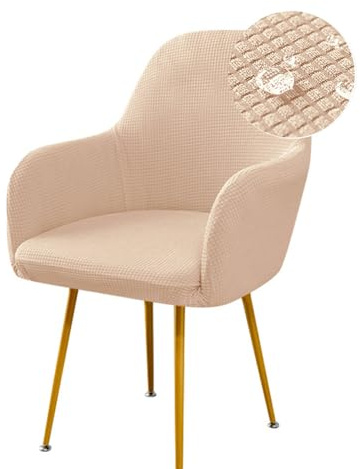 Highdi Stretch Stuhlhussen mit Armlehne aus Jacquard Wasserdichter Stuhlbezug Hussen für Esszimmerstühle Sesselbezug Waschbar Universal für Esszimmer Hotel Bankett Deko (6er Set,Beige)