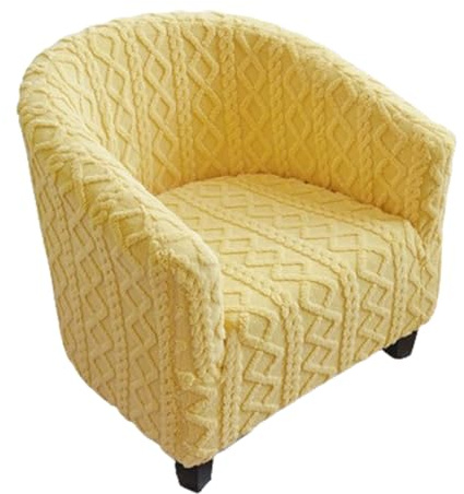 Surwin Sesselbezug Jacquard Sesselschoner, Samt Plaid Sesselüberwurf Chair Schonbezug Sofabezug für Clubsessel Lounge- & Cocktailsessel (Gelb,One Size)