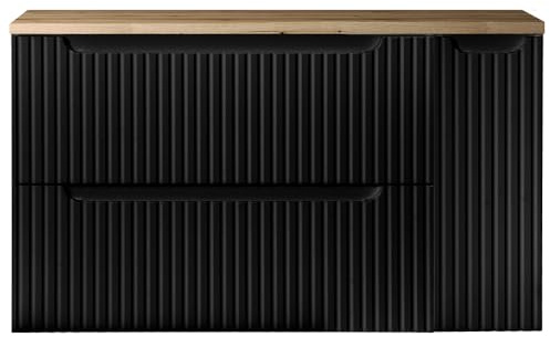 Lomadox Badezimmer Waschtisch-Unterschrank 100cm, in schwarz mit Eiche, gerillte Front, grifflos
