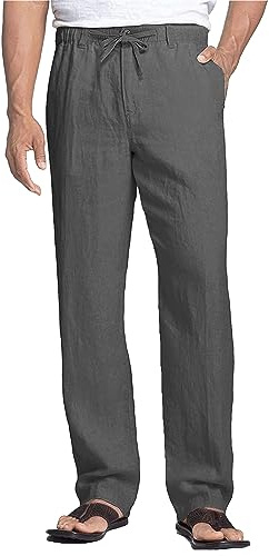 NANAMEEI Pantalon Lin Homme Été Pantalons de Plage Casual Pantalon Yoga Homme Grande Taille Elastique avec Cordon