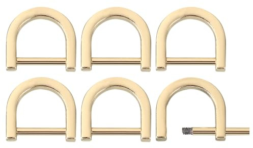 sourcing map D-Rings Screw in Shackle, 6Pcs 0.58 Inch Zinc Alloy Horseshoe U Shape D Ring Buckles for Purse DIY Leather Craft Keychain, Gold