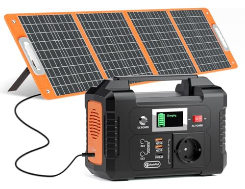 FlashFish 151Wh Station Électrique avec Panneau Solaire 100W, Générateur Électrique Portable 200W Avec 230V AC/DC/USB/type C, Kit Complet, Générateur Solaire Pour camping, voyages et Urgences