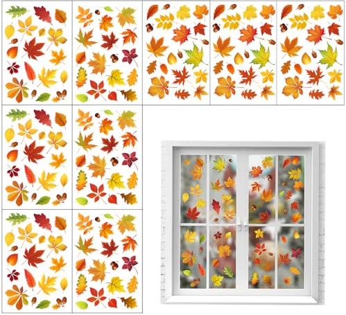 9 Blätter Herbst Fensterbilder,Thanksgiving Fensteraufkleber Ahornblätter | Fensterbilder Kinder Herbst Wiederverwendbar, für Kinderzimmer Cafe Buchhandlung Party Zubehör