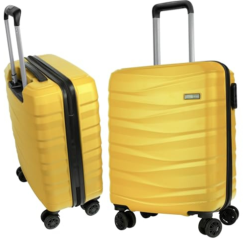 HANSEKOFFER Hartschalenkoffer mittelgroß · Koffer L · Reisekoffer mit Rollen · Trolley mit Teleskopgriff · Leicht · Rollkoffer mit Zahlenschloss · Gelb