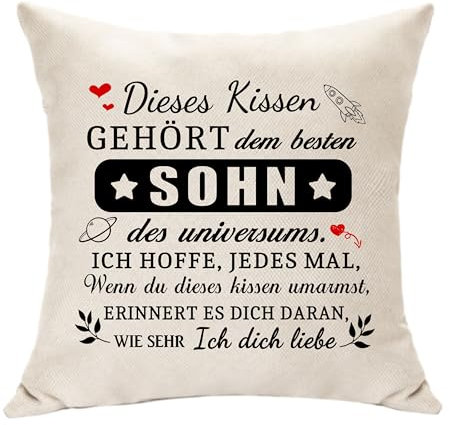 Hasodeo Original Sohn Geschenke Erinnerung Kissenabdeckung Dekoration Kissen Inspirierende Geschenke für Sohn von Papa Mama