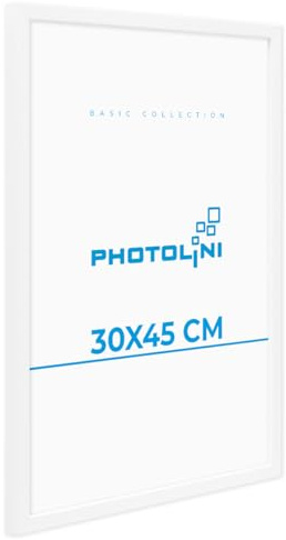 PHOTOLINI Bilderrahmen 30x45 Weiß MDF-Holz Poster-Rahmen, bruchsicheres Acrylglas, zum Aufhängen, extra Zubehör - für Fotos & Poster