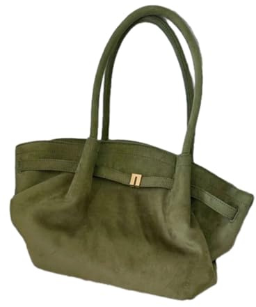 AHDFY Wildleder Damen Braun Wildleder Tasche Vintage Einkaufstasche Hobo-Bag Henkeltasche Beuteltasche, Schwarz,Grün