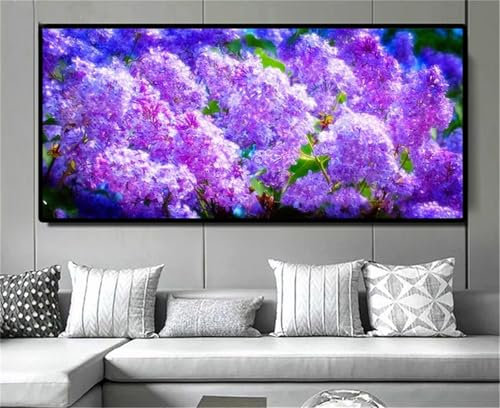 Lila Flieder Diamond Painting Set,DIY 5D Groß Diamant Painting Bilder Set,Full Square Diamond Art Erwachsene Kristall Stickerei Kreuzstich Kunst Malerei Wand Dekor 60x130cm