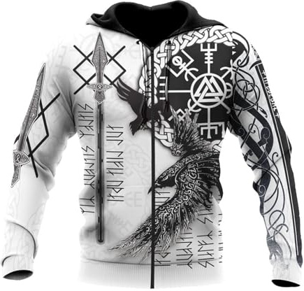 Generic Wikinger Tattoo Herren Sweatshirt 3D Druck Nordische Mythologie Streetwear Casual Hoody Sweatshirt Retro Street Jacke Kapuzenpullover Wei S / M / L / XL / XXL / 3XL / 4XL / 5XL