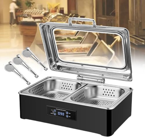 forplubossmmp Scaldavivande Elettrico per Buffet Commerciale con Griglia da 1/2/3 - Design con Foratura, Tavolo per Vapore per Alimenti in Acciaio Inossidabile, Fornello Elettrico per Buffet,2-Grid