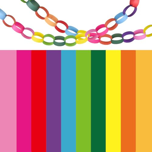Morcheiong 600Pcs Catene di Carta Strisce di Carta di Colore Luminoso per Classroom Casa Partito Decorazione Forniture