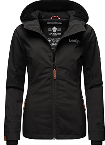 MARIKOO leicht gefütterte Damen Übergangsjacke kurz Outdoor-Jacke mit Jersey-Innenfutter und großer Kapuze Brombeere XS-6XL