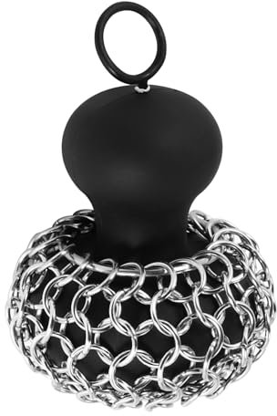 Swiixxer Cast Iron Chainmail Scrubber, Cast Iron Skillet Cleaner for Fry Pan Cleaner Cast Iron Skillet Cleaner Chain Black