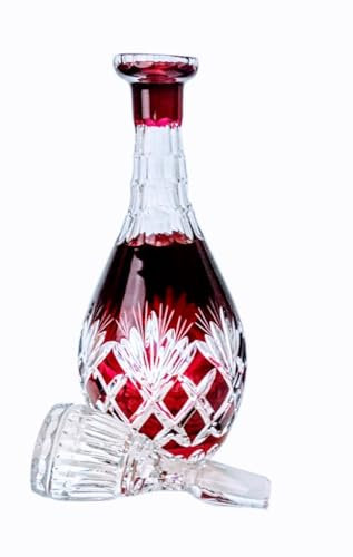 Carafe en cristal de 700 ml - Carafe faite à la main avec gravure - Carafe de service exclusive pour vin, liqueur et spiritueux - Cadeau élégant pour les amateurs élégants - Rubis