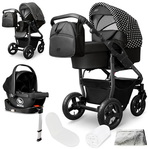 Bergsteiger Capri Kombikinderwagen 4-in-1 Babywanne Sportsitz Isofix | Komplettes Reisesystem mit i-size Babyschale Luftreifen Rahmenfederung verstellbarem Griff Zubehör und Wickeltasche