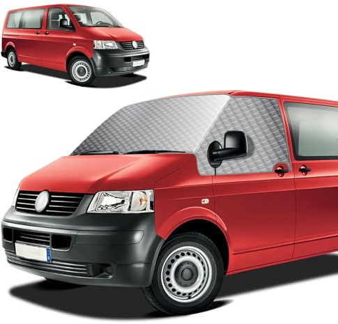 YedZen Frontscheibe Sonnenschutz für VW T5 2003–2015, Silber Reflektierend vor Sonne Frost EIS Staub Frontscheibenabdeckung, Windschutzscheiben für VW Wohnmobil