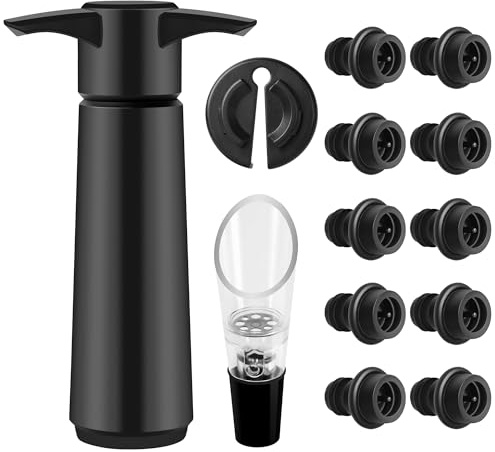 Gimars Pompe a Vide avec 10 Pcs Bouchons a Vin, Coupe-Capsule et Verseur-Aérateur, Accessoires de Vin Réutilisables, Kit de Bouchons à Vin sous Vide (1+13) pour Garder Le Vin Frais