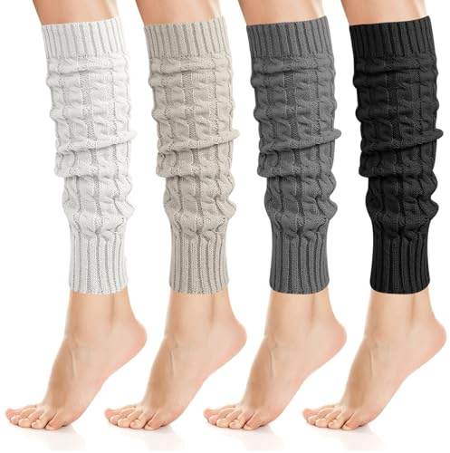DUTIFUL Lot de 4 paires de jambières pour femme - Chaudes et confortables - Pour l'hiver - Pour la danse, le sport, la gym, les randonnées en montagne
