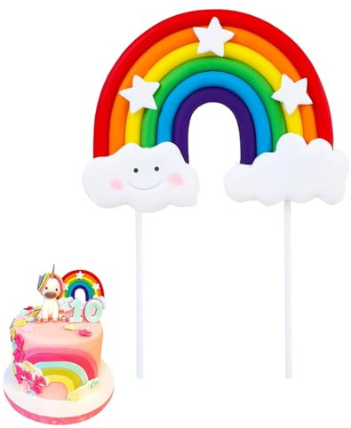 JUKOTA 1 Stück Regenbogen Tortendeko Geburtstag Personalisierter Cake Topper Wolke Kuchendeko für Kinder Kuchen Dekoration Regenbogen Kuchenaufsatz Bunte Tortendekoration