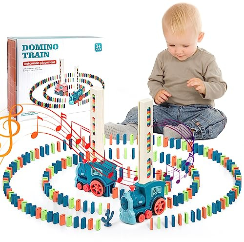 BatdTech Tren Elettrrico Domino, 200 Pezzi Treno Elettrrico Bambini, Domino Bambini Automatico Treno di Posizione con Luci e Musica, per Ragazze e Ragazzi 3 Anni e Più