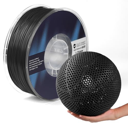 SainSmart PEBA High Rebound 90A flexibelt filament, 1 kg, Super TPU med 78% hög rebound, 20% lättare och 2 gånger snabbare utskrift, nylonbaserad styrka, justerbar flexibilitet, 1,75 mm, svart
